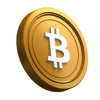 Moneda de Bitcoin BTC en posición inclinada usada como elemento gráfico en la sección hero